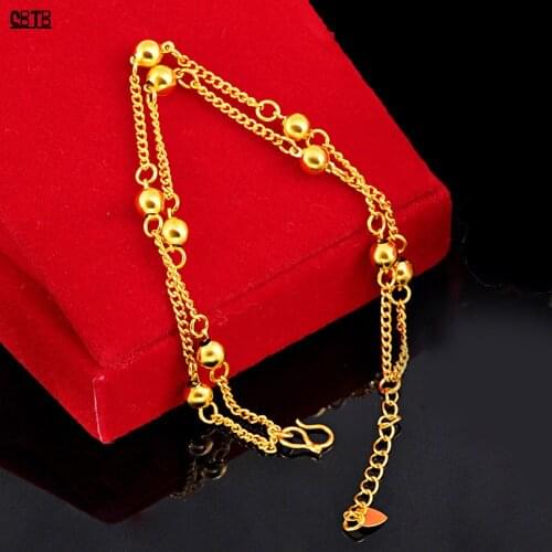 Double Chain Beaded 18K Gold Bracelet Round Bead Bracelet Simple Temperament Jewelry Birthday Gift Bracelet for Woman