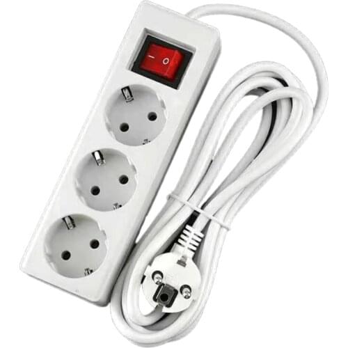 EU Standard German Type Power Strip 3/4/5 Sockets in a Row Flat Adapter Light Switch with Surge Protector Extension Cable G8TB