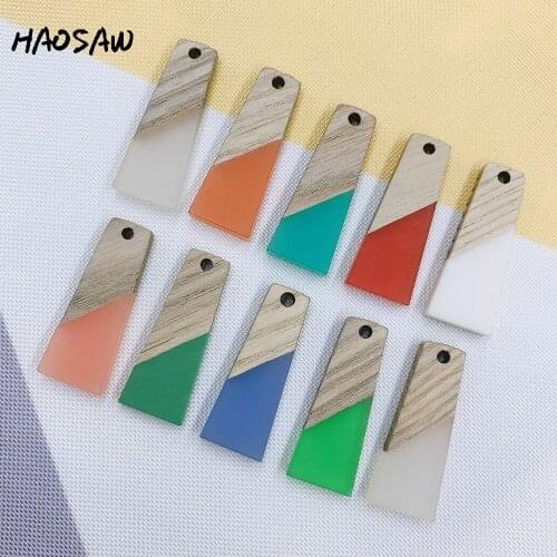 HAOSAW 12*31MM 4Pcs/Lot Wood Material/Semi Resin/Small Trapezoid Shape/DIY Jewelry Making/HandMade/Earring Findings