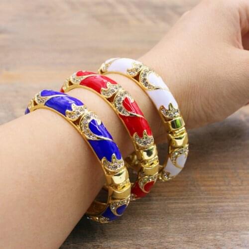 Classical Cloisonne Filigree Rhinestone Women Bangle Jewelry Chinese Enamel Hard Bracelet Metal Jewellery Fashion Gifts