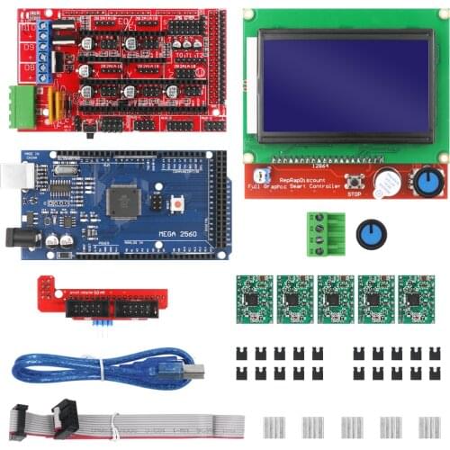 1pcs Mega 2560 R3 + 1pcs RAMPS 1.4 Controller 5pcs A4988 Stepper Driver Module 1pcs 12864 controller for 3D Printer kit