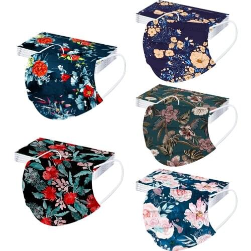 Cosplay Bandana 50pcs Disposable 3ply Filters Mask Adult Floral Printed Breathable Reusable Mask For Face Halloween Cosplay