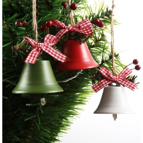 Red Green White Iron Christmas Bells Tree Hanging Decoration Holiday Ornament DIY Accessories