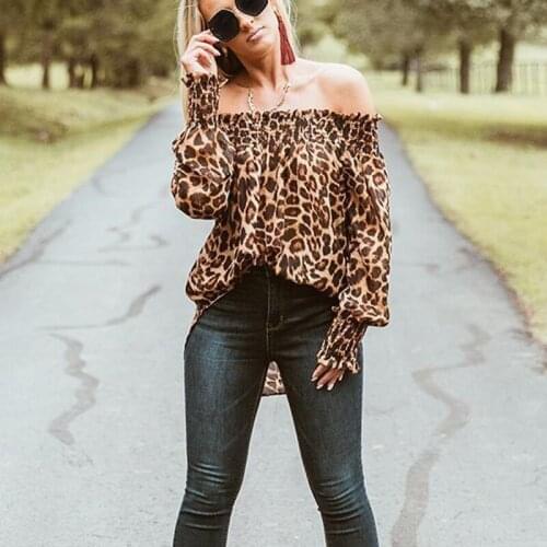 Sexy Women Leopard Shirts Off Shoulder Printing Loose Tops Pullovers Chic Ladies Blouse Stylish Femme Blusa Shirt Clothing