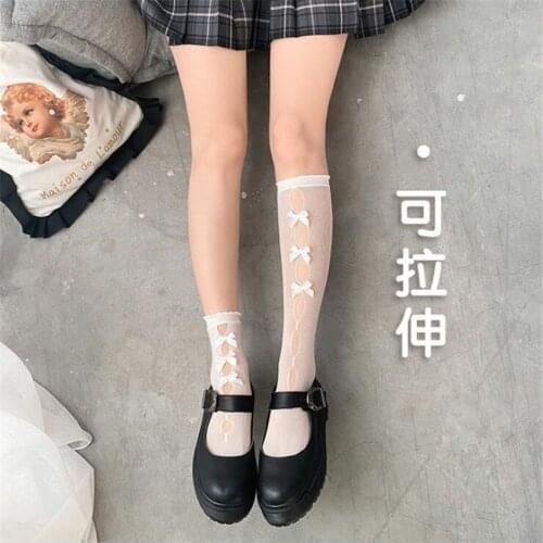 Kawaii Sexy Women Summer Socks Tights Lace Bow Mesh Tights Women Hollow Out Stockings B1816