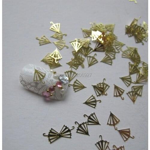 MS154 100pcs Gold Cute Umbrella Deco Nail Art Metal Sticker Nail Art Decoration Non-adhesive Sticker