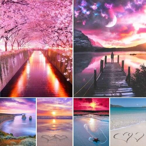5D Diy Diamond Painting Landscape Cross Stitch Kit Full Drill Embroidery Sea Sunset Mosaic Art Picture of Rhinestones Home Decor