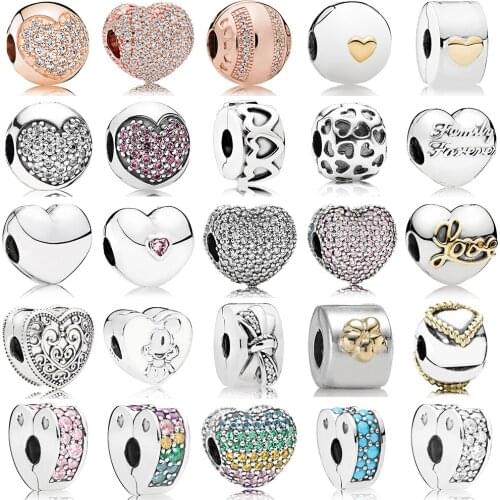 NEW 100% 925 Sterling Silver Love Type Fix Buckle Safety Clip Charm ROSE Bead Collocation Bracelet DIY Bangle Factory Wholesale
