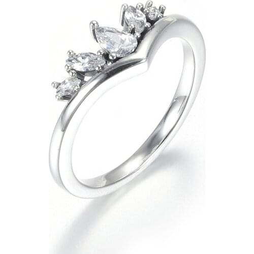 Authentic S925 Ring For Women Wedding Party Gift Sparkling Wishbone Ring Lady Girl anel