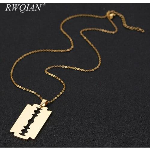 Mens Razor Blades Stainless Steel Necklace Custom Name Pendant Male Charm Chain Choker For Men Women Necklace Fashion Jewelry