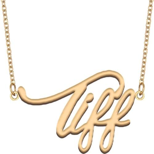 Tiff Name Necklace for Women Stainless Steel Jewelry 18k Gold Plated Nameplate Pendant Femme Mother Girlfriend Gift