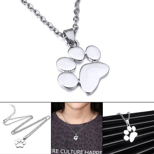 Mini Pets Cat Dog Paw Print Necklace Simple Animal Cute Footprints Pendant Long Chain Necklace For Women Men Jewelry Gift