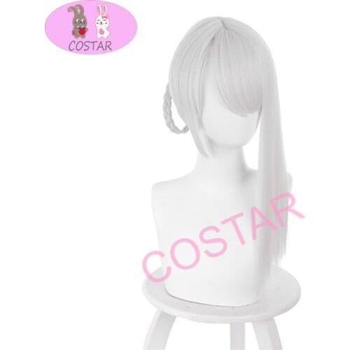 Game NieR RepliCant Cosplay Wigs NieR Kaine Braided Cosplay Wig Heat Resistant Synthetic Wig White Straight Hairs Hairpieces