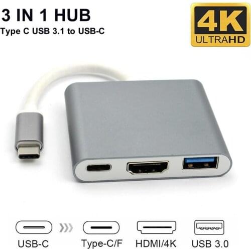 3 in 1 USB 3.1 Type-C to 4K UHD HDMI-compatible USB-C Hub Adapter Converter for Macbook