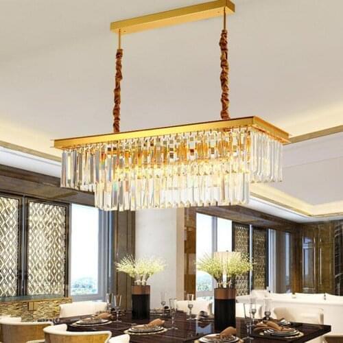 Rectangular dining room chandelier golden crystal chandeliers post modern designer lamps bar crystal lamp living room lamp led