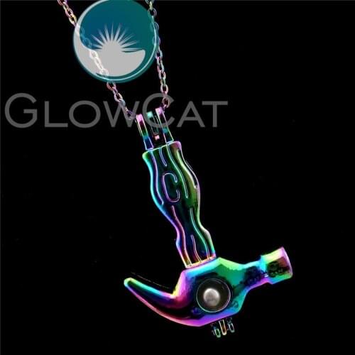 R-C624 Rainbow Colors Tool Hammer Beads Cage Pendant Perfume Diffuser Aromatherapy Pearl Cage Locket Necklace