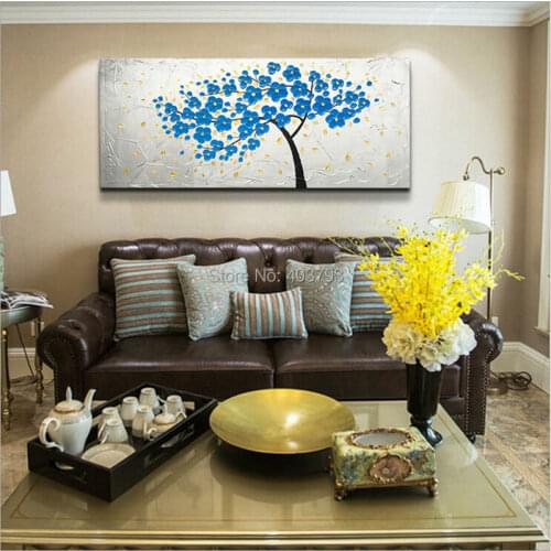 European Style Luxury Blue Flower Canvas Oil Painting For Living Room Hand Painted Modern Abstract Painting On Canvas Wall Art