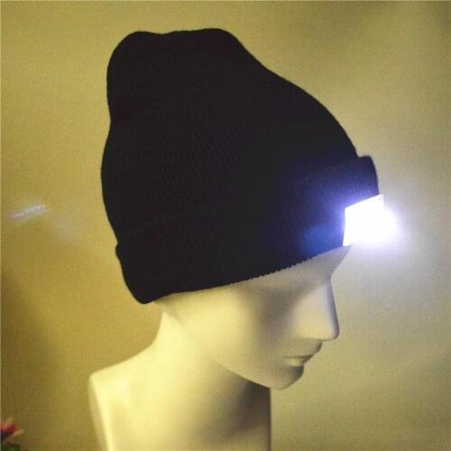 Glowing Wool Hat With 5pcs LED Light Autumn Winter Black Skullies Women Black Knitted Beanies Outdoor Night Fishing Hat Ski Cap