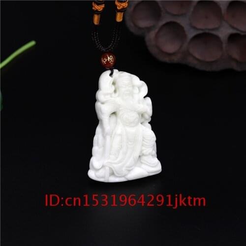 Jewelry Natural Pendant Accessories Women Gifts Men Warrior Necklace Fashion White Carved Jade Chinese Guanyu Charm for Amulet