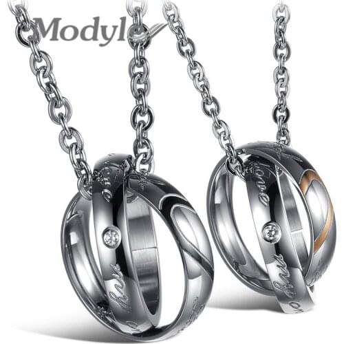 Modyle Half Heart Puzzle Couple Necklaces Romantic Black/Gold Color Stainless Steel Women Men Pendant Jewelry