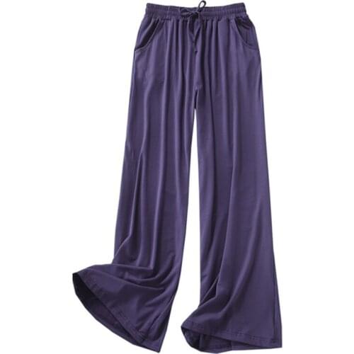 Sleep pants 2020 new modal wide-leg pants women summer high waist drape loose straight tube mop pants bathrobe пижама fashion