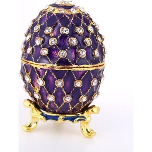 European Vintage Easter Day Women Gfit Metal Alloy Colorful Enamel Egg Ring Jewelry Case Jewel Necklace Display Wedding Box 2019