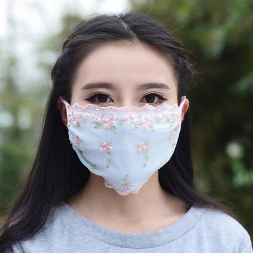 1Pc Cotton Ski Fasemask Reusable Embroidered Floral Lace Washable Ski Fase Maksk For Germ Protection For Adults Bandana