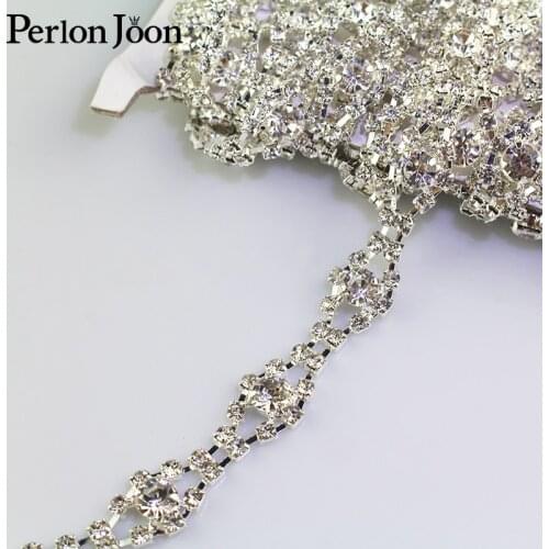 1 yard bending tape-shape rhinestone trim flower crystal silver metal chain women clothing decorative shoes Accessories ML061