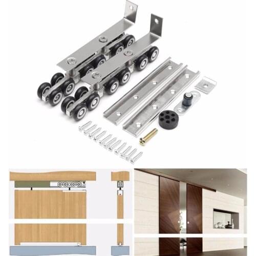 2 sets Door Hanging Wheels Roller Sliding Wooden Door Wheels Roller Wheels Hangers Roller Cold Rolled Steel 12 wheels