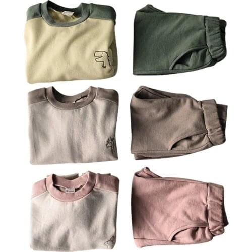 2021 Korean childrens clothing autumn new color boys' and girls' sweater set childrens embroidered sweater two-piece set