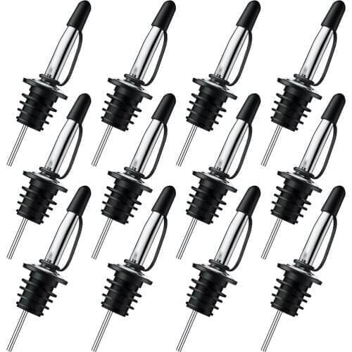 24pcs Liquor Pourers Stainless Steel with Siamese Rubber Dust Caps Pour Spouts for Liquor Bottles About 3/4" Bottle Mouth