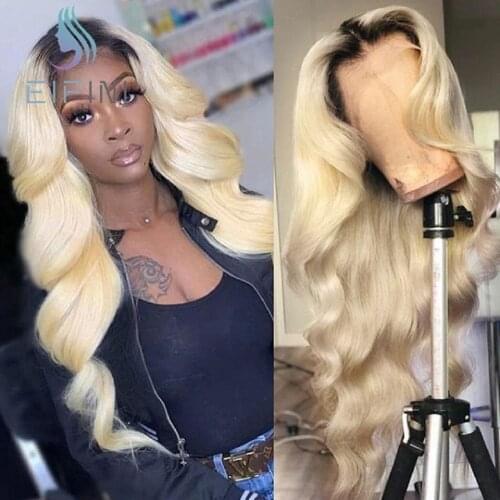 613 Ombre Blonde Lace Front Human Hair Wigs Pre Plucked Brazilian Dark Roots Body Wave Lace Closure Wigs For Black Womens Eifini