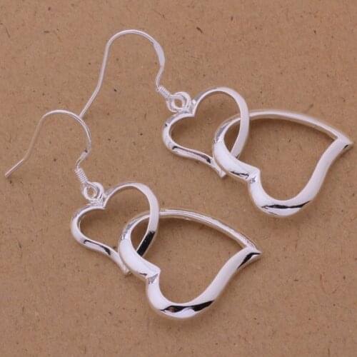 AE483 Hot sterling earrings , fashion jewelry , pretty double hearts /cmwaleda awyajofa silver color
