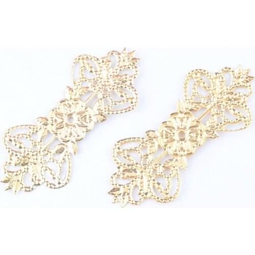 Free shipping Retail 5Pcs Gold Plated Filigree Flower Wraps Connectors Metal Crafts Gift Decoration DIY Findings 7.4x3.1cm F0417