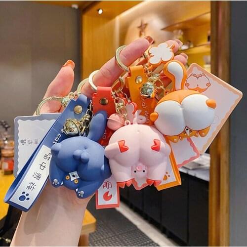 Girl Bag Pendant Lovers Key Ring Gift Creative Cute Corgi Sloth Bear Ass Keychains Female Cartoon Funny Panda Pig Butt Key Chain