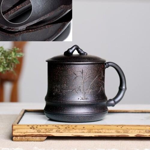 380cc office cup authentic yixing zisha tea cup with lid handmade cup of tea hand carved cups real yixing zisha purple clay new
