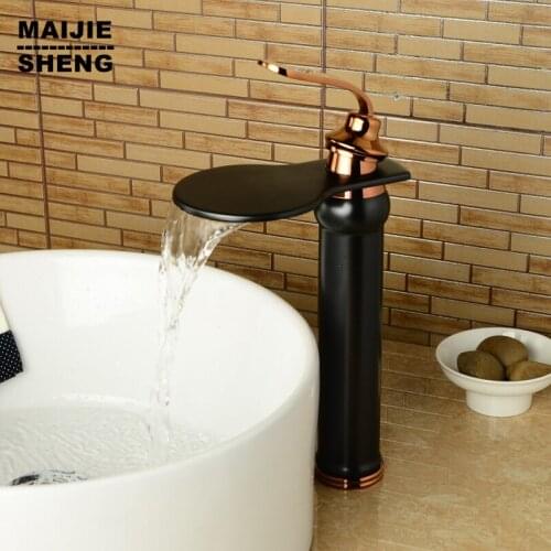 Bathroom black waterfall faucet oil brushed water faucet black bathroom faucet basin mixer waterfall sink tap black faucet