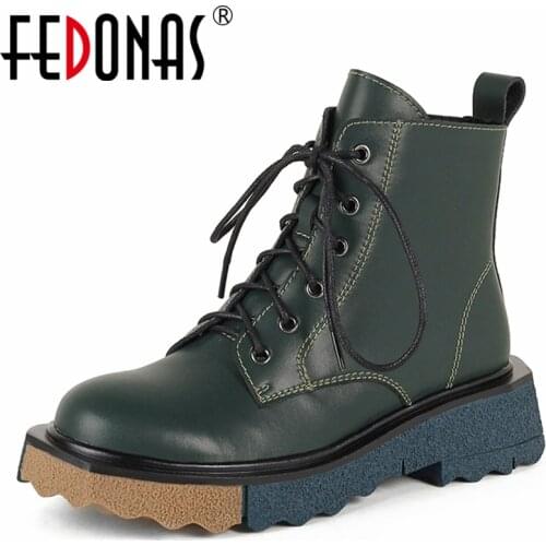 FEDONAS 2021 Autumn Fashion Popular Women Ankle Boots Cross-Tied Thick Heels Shoes Woman Genuine Leather Zip Motorcycle Boots