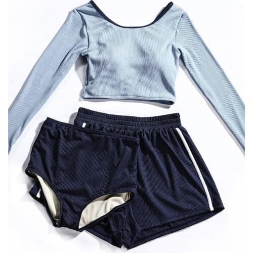 GLAUKE female restoring ancient ways the new 2021 Japanese fission three-piece high waist belly long-sleeved bathing suit