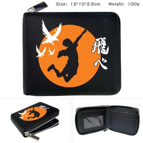 Anime Haikyuu PU Wallet Cartoon Print Casual Boys Girls Purse Coin Pocket Zipper Short Card Photo Holder Note Compartment