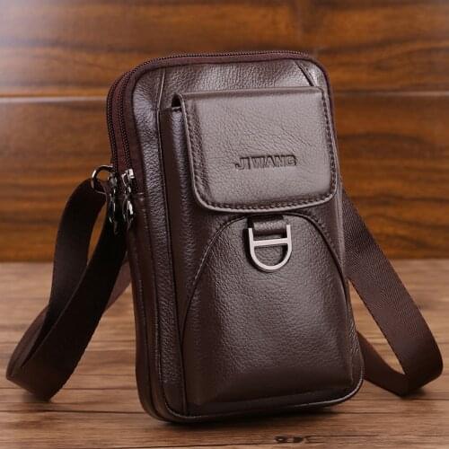Genuine Leather Mens Small Shoulder Messenger Bags Crossbody Casual Waist Belt Hip Bum Packs Key Cards Pouch Money Pocket Purse