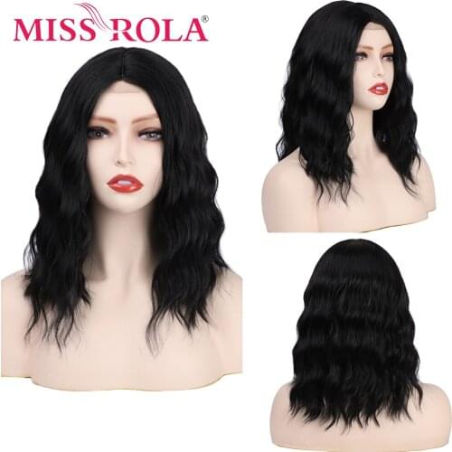 MISS ROLA Natural Wave Medium Middle Part Black Heat Resistant Synthetic Wig For Women Daily Wear