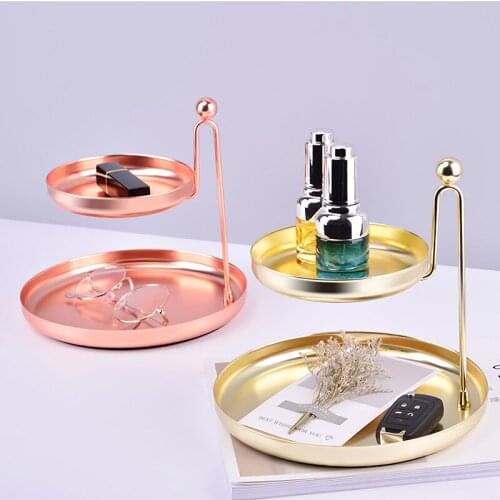 Double Layer Cosmetic Jewelry Stand Desktop Finishing Tray Dressing Table Golden Color Rack Home Storage Supplies Accessories