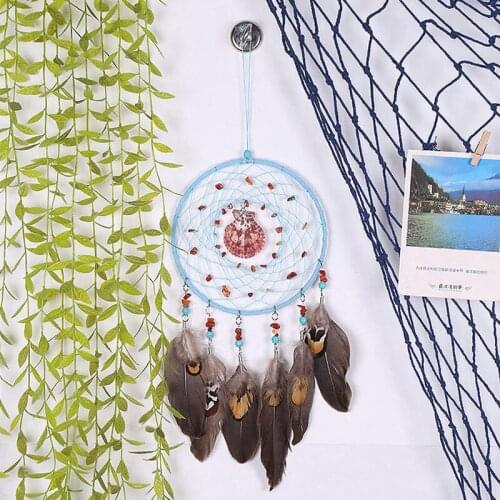 New Wind Chimes Dream Net Catcher Circular Net Wall Hanging with Feather Bedroom Wall Hanging Decoration