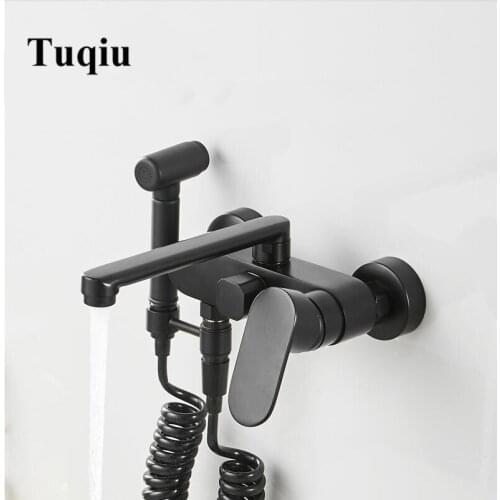New Black Water Taps Brass Mixer Faucet Kitchen Sink Faucet Single Lever Kitchen Water Mixer Wall Mounted 360 Rotate Crane