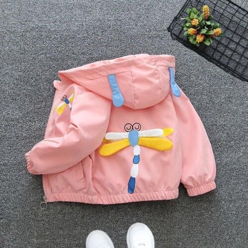 Autumn Girls Jackets Children Coats Baby Girl Dragonfly Hoodies Jacket Clothes Spring Boys Outerwear Fashion Trench Coat 1-6 Y