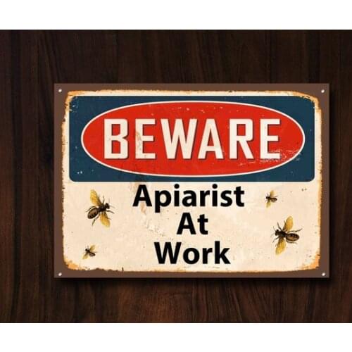 Beware Apiarist at Work Metal Sign Vintage Style Bees Honey Wall Door Plaque