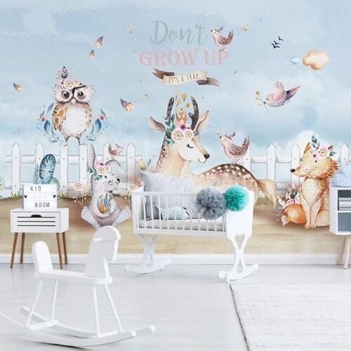 Custom Photo Wallpaper Modern 3D Hand Drawn Cute Cartoon Animal Children Room Mural Nordic Style Simple Papel De Parede Infantil