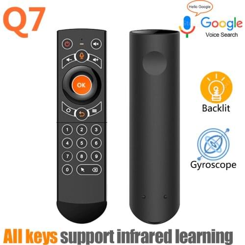 2020 Q7 Backlit Gyroscope Wireless Air Mouse Smart Voice Remote Control Full Keys IR Learning for Android TV Box vs G21 PRO G30S