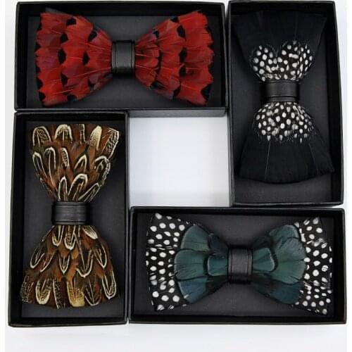 Luxury feather bow tie and tie box gift mens bowtie handmade Novelty fashion wedding gifts for guests custom tie